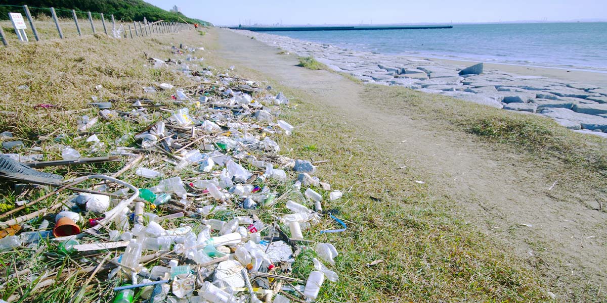 海洋ゴミが打ち上げられた海辺